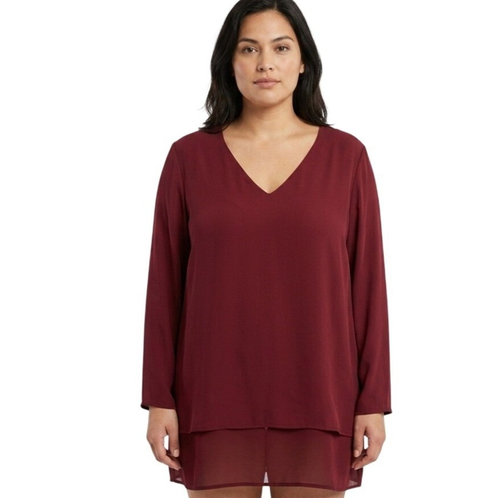 Michael Kors Mixed‎ Media Tunic Top Womens 1X Burgundy Understated Luxury Chic